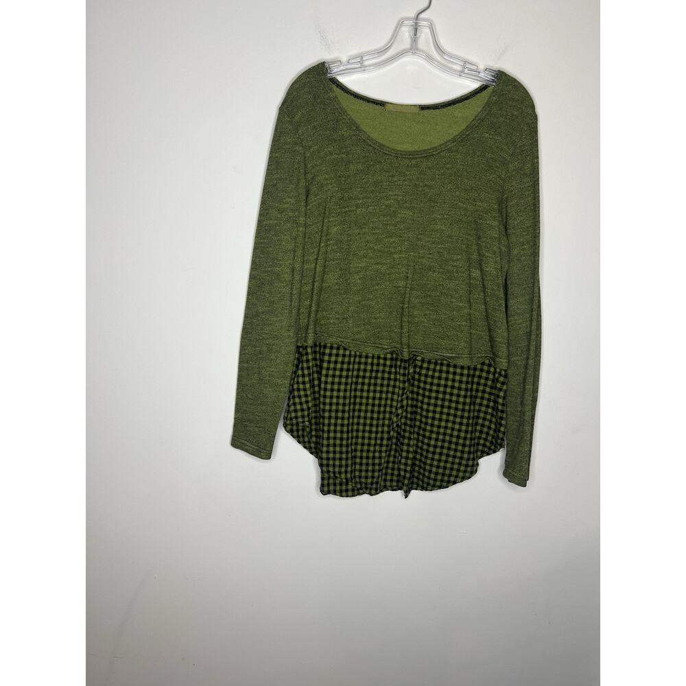 Cut Loose Womens Mixed Media Tunic Shirt Medium Green Lagenlook Artsy Boho